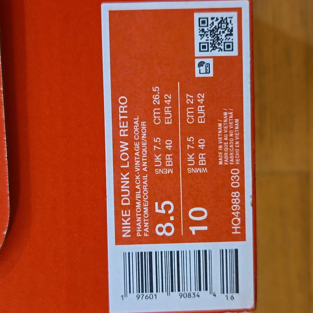 Nike Dunk Low Retro Phanthom Black/Vintage Coral Size M8.5/W10 HQ4988 030 - Picture 7 of 7